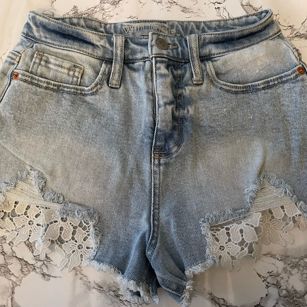 Womens Denim Shorts w/ Lace